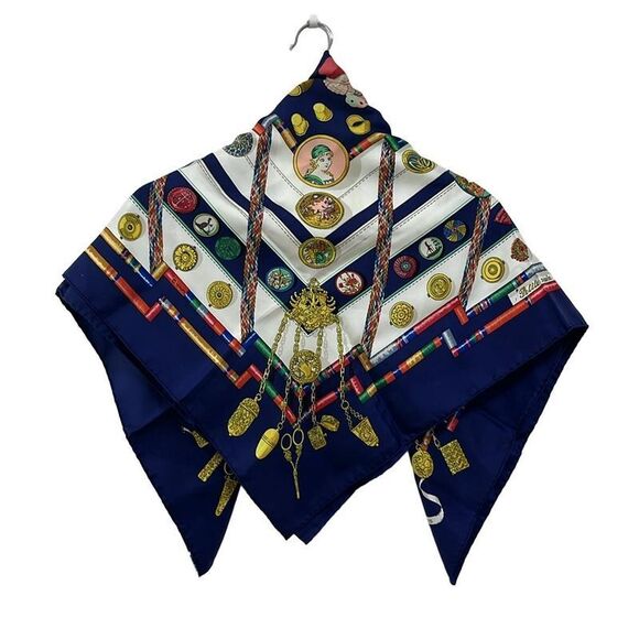 Hermes Scarf Carré 90 Navy×white×multi Pelile Main - Picture 2 of 5